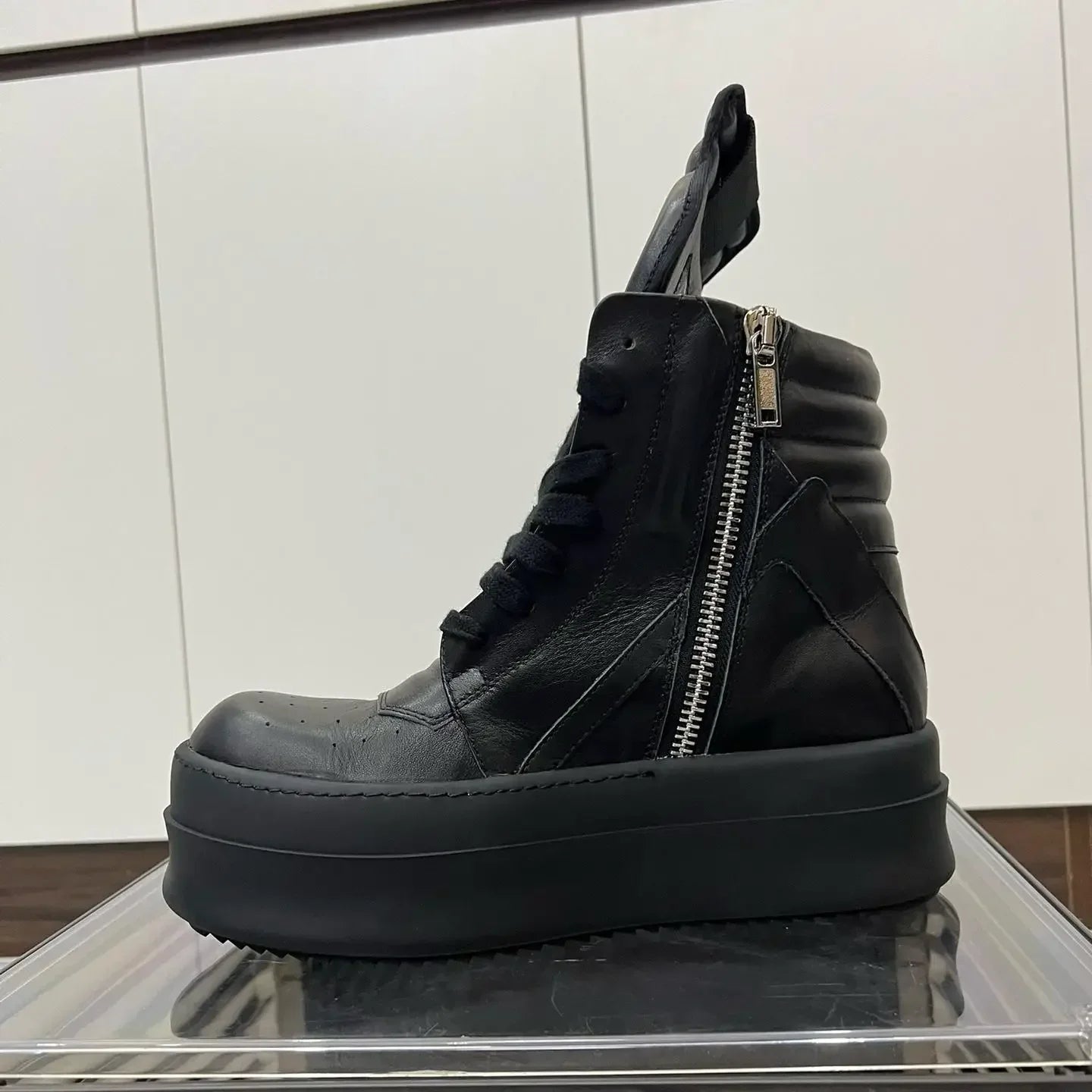 Rick Owens Mega Bumper Geobasket LCO Leather All Black